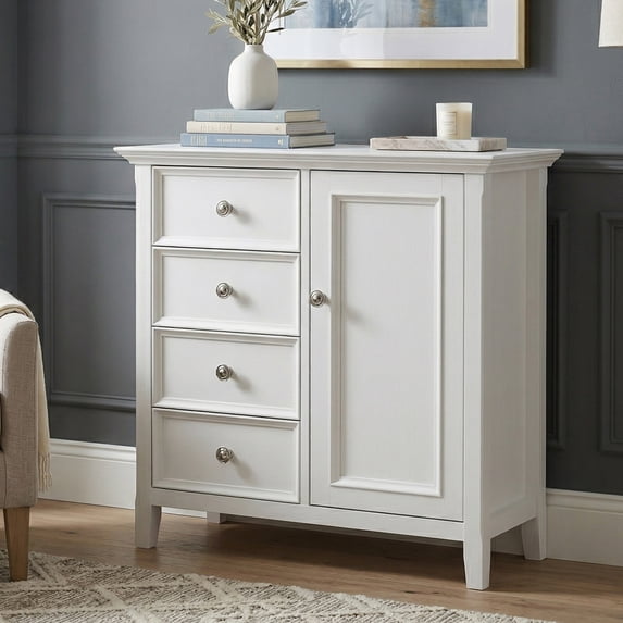 Simpli Home Amherst 37 inch Wide Solid Wood Transitional Medium Storage Cabinet in White