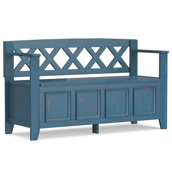 Simpli Home Amherst 48 inch Wide Solid Wood Transitional Entryway Bench in Distressed Coastal Blue