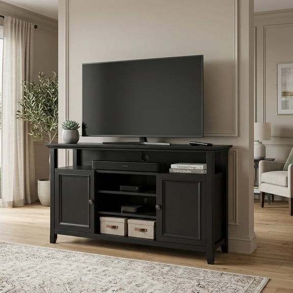 Simpli Home Simpli Home Amherst 54 inch Wide Solid Wood Transitional TV Stand in Black