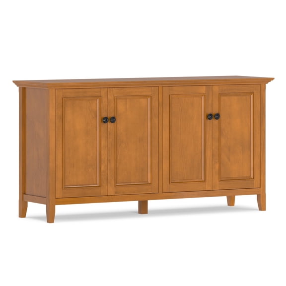 Simpli Home Amherst 66 inch Wide Solid Wood Transitional 4 Door Storage Cabinet in Light Golden Brown