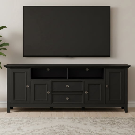 Amherst 72 inch Wide Solid Wood Transitional TV Stand in Black For TVs up to 80 inches