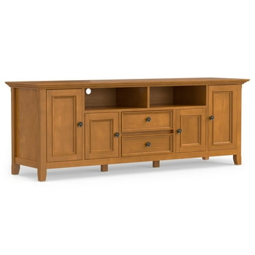 Simpli Home Amherst 72 inch Wide Solid Wood Transitional TV Stand in Light Golden Brown