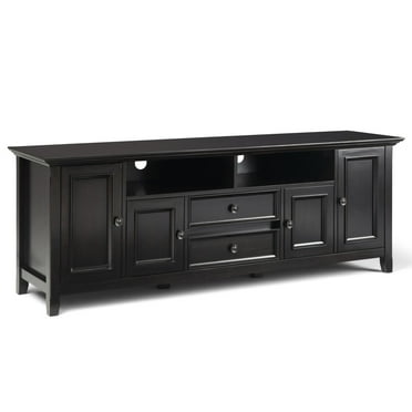 Simpli Home Amherst 72 inch Wide Solid Wood Transitional TV Stand in Hickory Brown