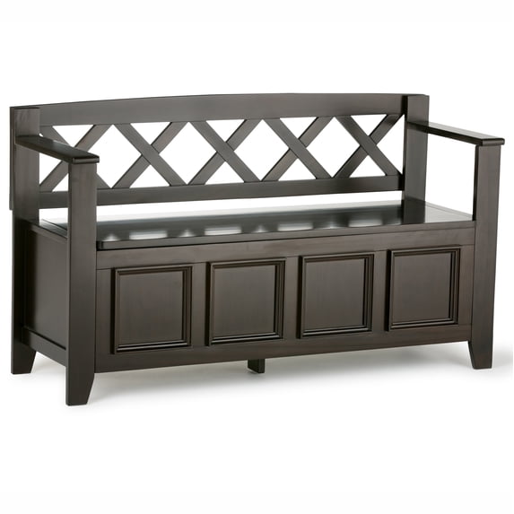 Simpli Home Amherst Solid Wood Entryway Lift-Top Storage Bench in Hickory Brown