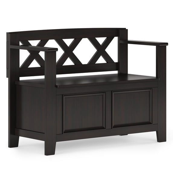 Simpli Home Amherst Solid Wood 36 inch Wide Transitional Entryway Storage Bench in Hickory Brown