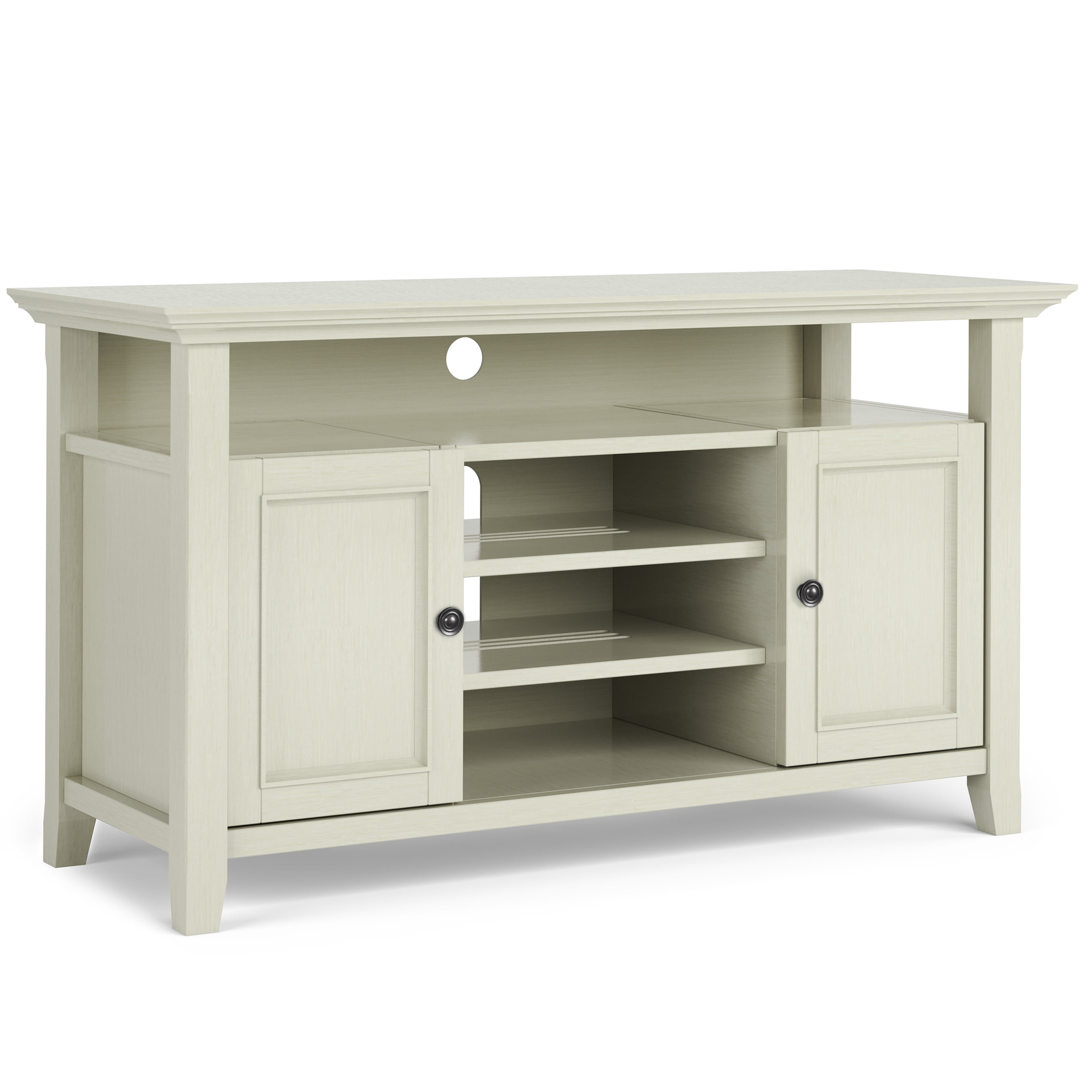 Antique White Quintuple-Tier Wood TV Stand with Cabinets