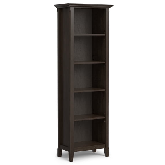 Simpli Home Amherst 24 inch Wide Solid Wood Transitional 5 Shelf Bookcase in Hickory Brown