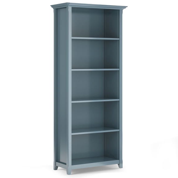 Simpli Home Amherst 30 inch Wide Solid Wood Transitional 5 Shelf Bookcase in French Blue