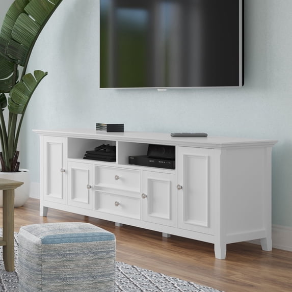 Simpli Home Amherst 72 inch Wide Solid Wood TV Stand in White For TVs up to 80 inches