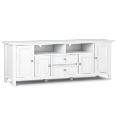 Simpli Home Amherst 72 inch Wide Solid Wood Transitional TV Stand in White