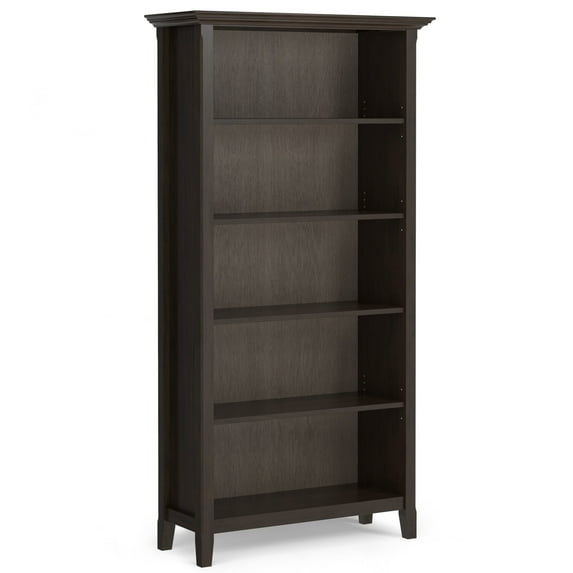 Amherst 36 inch Wide Solid Wood Transitional 5 Shelf Bookcase in Hickory Brown