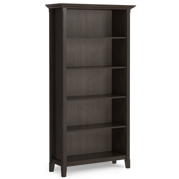 Simpli Home Amherst 36 inch Wide Solid Wood Transitional 5 Shelf Bookcase in Hickory Brown