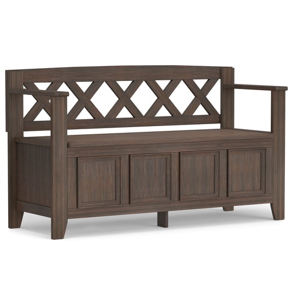Simpli Home Amherst 48 inch Wide Solid Wood Transitional Entryway Bench in Farmhouse Brown
