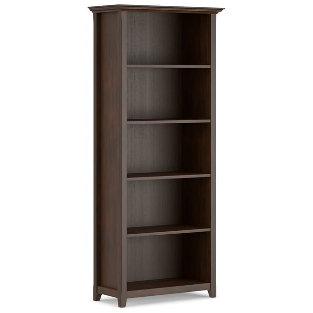 Simpli Home Amherst 30 inch Wide Solid Wood Transitional 5 Shelf Bookcase in Russet Brown