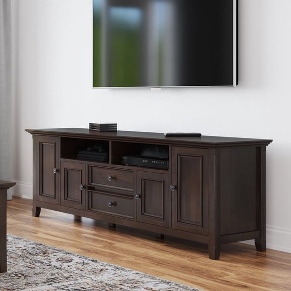 Simpli Home Simpli Home Amherst 72 inch Wide Solid Wood Transitional TV Stand in Brunette Brown For TVs up to 80 inches