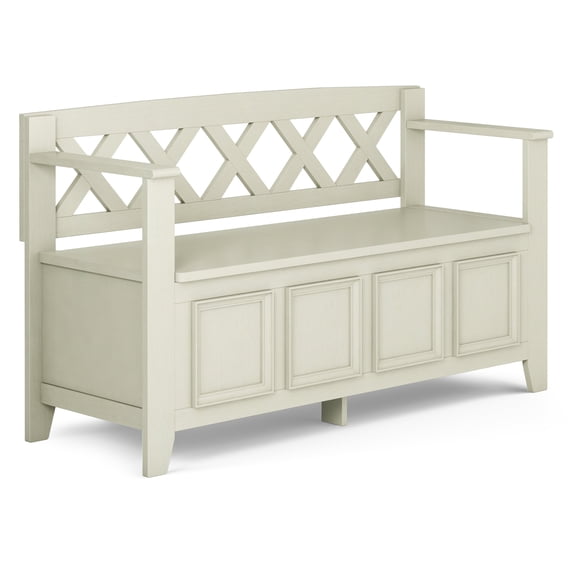 Simpli Home Amherst 48 inch Wide Solid Wood Transitional Entryway Bench in Antique White