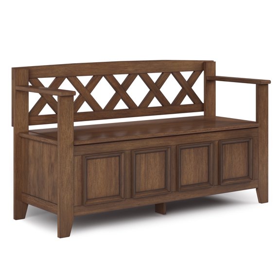 Simpli Home Amherst 48 inch Wide Solid Wood Transitional Entryway Bench in Rustic Natural Aged Brown