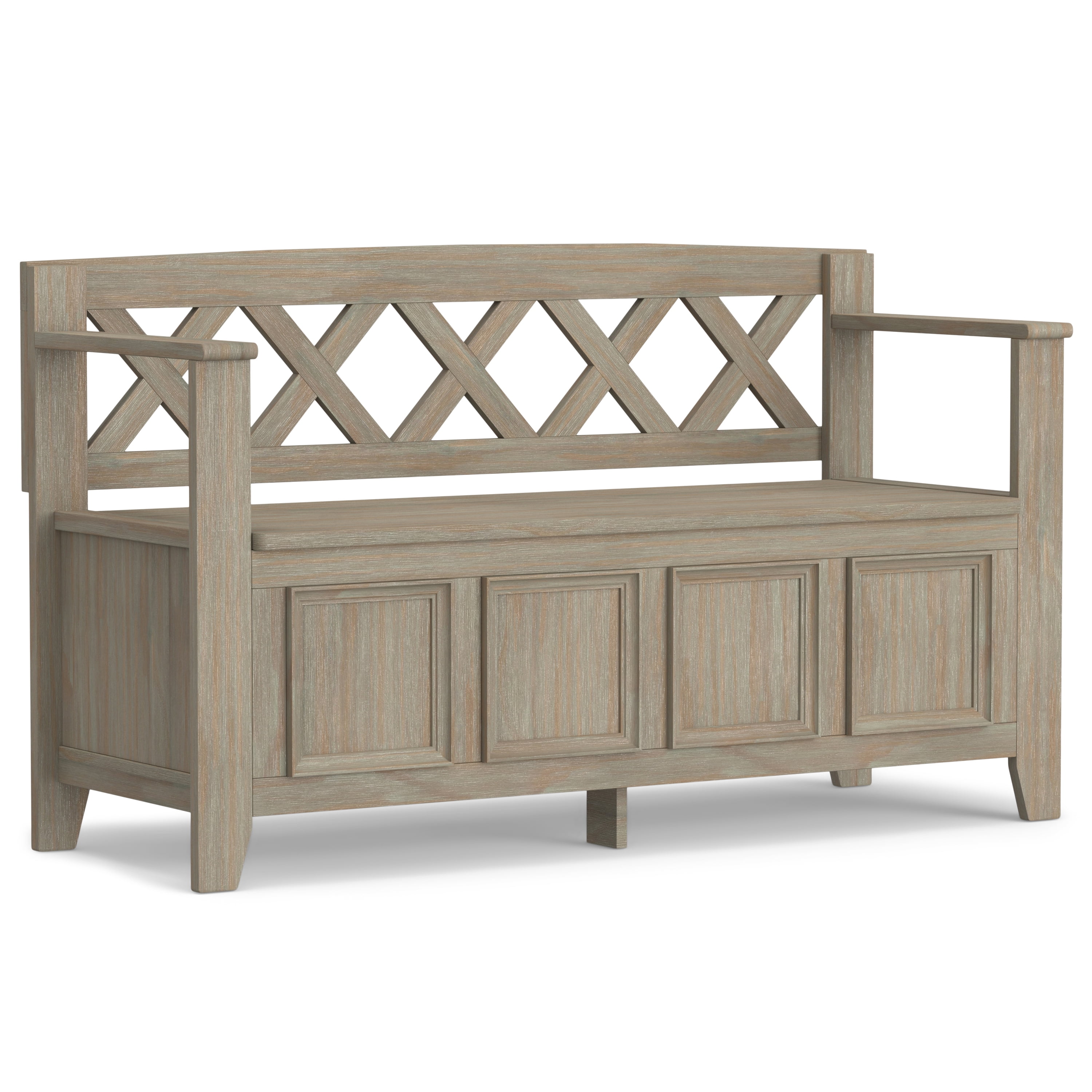 Amherst Solid Wood Distressed Grey Entryway Storage Bench