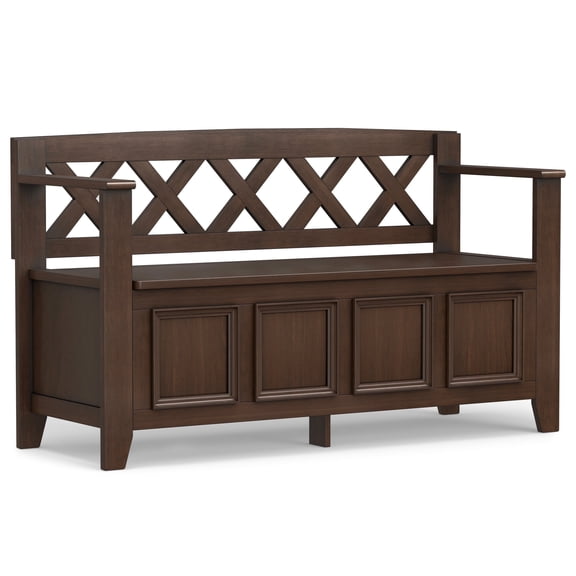 Simpli Home Amherst 48 inch Wide Solid Wood Transitional Entryway Bench in Natural Aged Brown