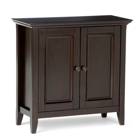 Simpli Home Amherst 32 inch Wide Solid Wood Transitional Low Storage Cabinet in Hickory Brown