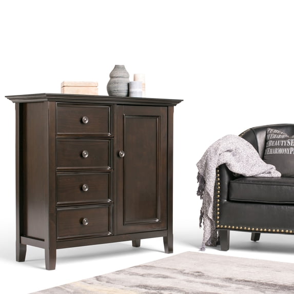 Simpli Home Amherst Solid Wood 37-inch-Wide Transitional Medium Storage Cabinet in Hickory Brown