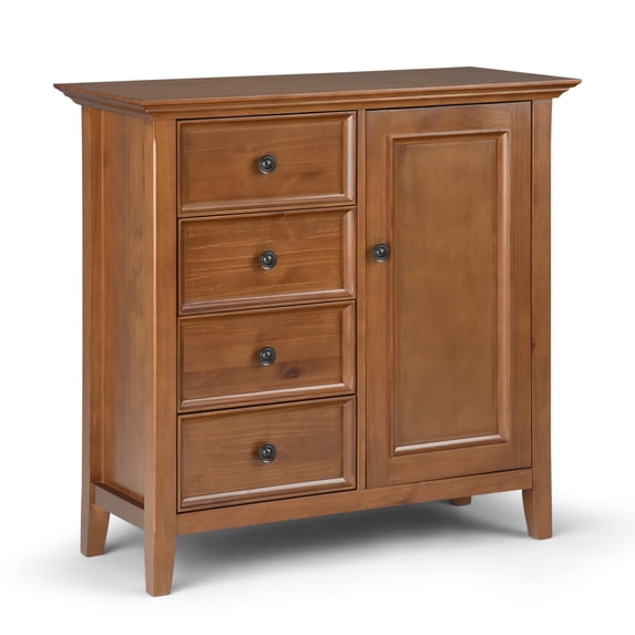 Simpli Home Amherst 37 inch Wide Solid Wood Transitional Medium Storage Cabinet in Light Golden Brown
