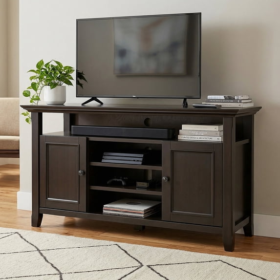 Simpli Home Amherst 54 inch Wide Solid Wood TV Stand in Hickory Brown For TVs up to 60 inches