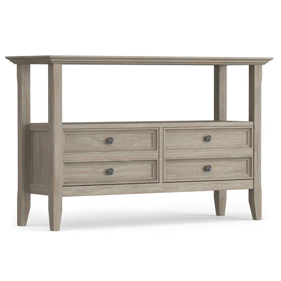 Simpli Home Amherst 48 inch Wide Solid Wood Transitional Console Sofa Table in Distressed Grey
