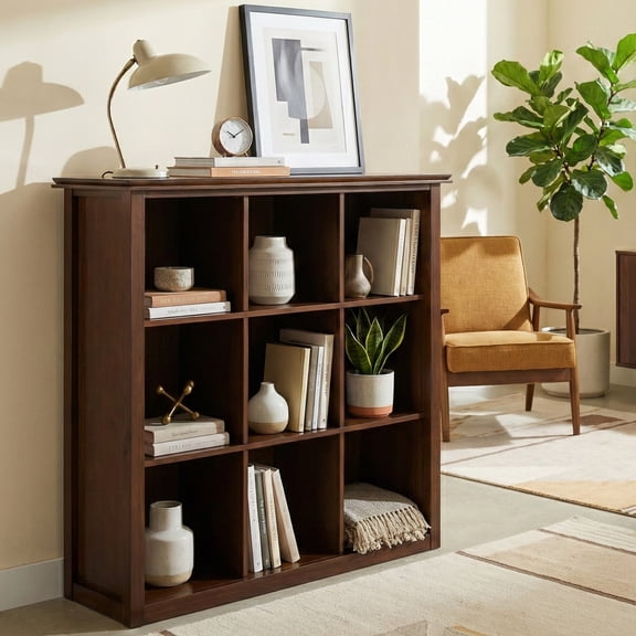 Simpli Home Artisan 43 inch Tall Solid Wood 9 Cube Bookcase, Autumn Brown
