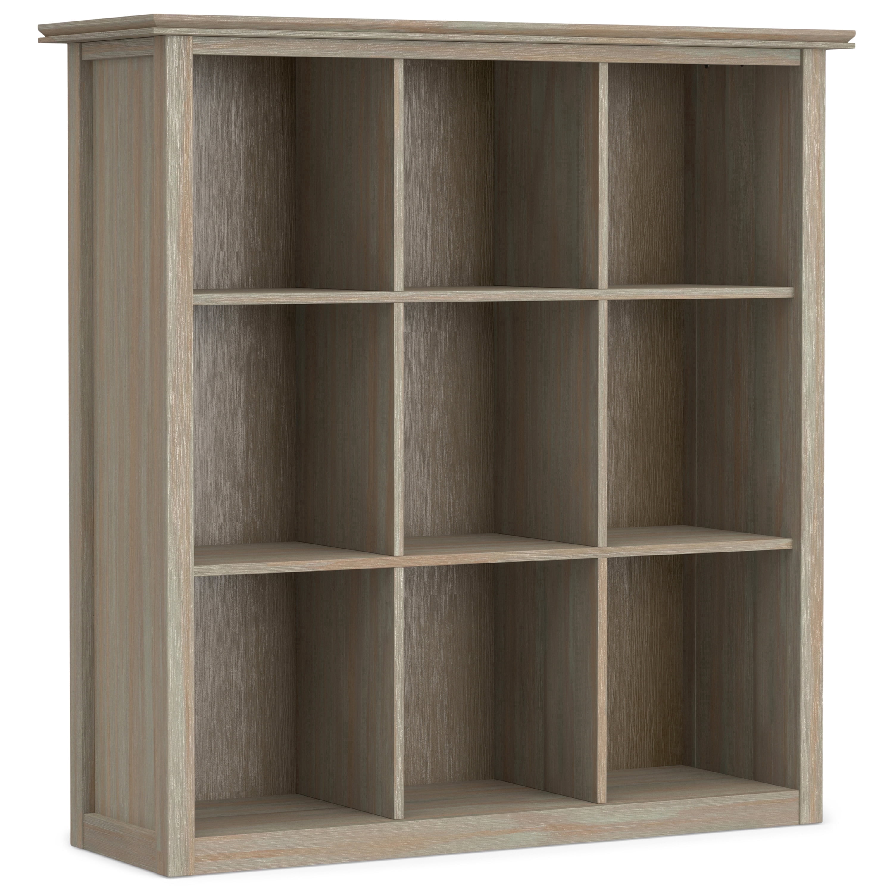 Simpli Home Artisan 45 inch x 43 inch Solid Wood Transitional 9 Cube Bookcase and Storage Unit in Distressed Grey