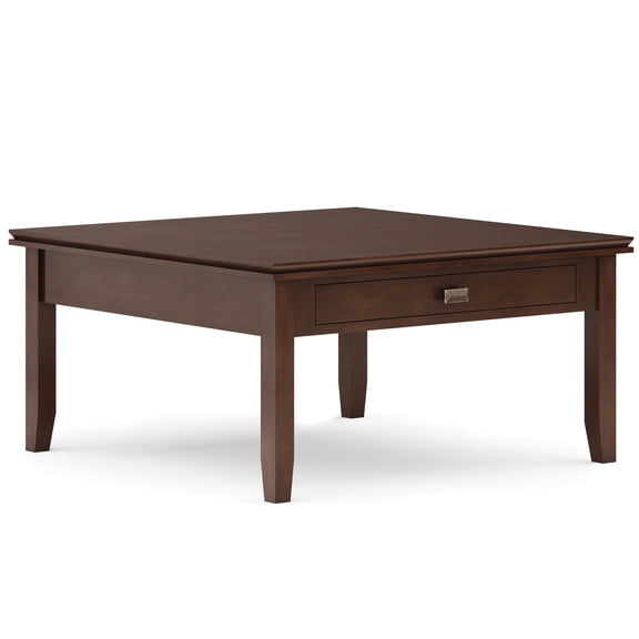 Artisan 36 inch Wide Solid Wood Transitional Square Coffee Table in Russet Brown