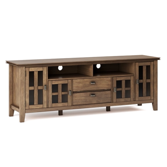 Artisan 72 inch Wide Solid Wood TV Stand in Rustic Natural Aged Brown For TVs up to 80 inches