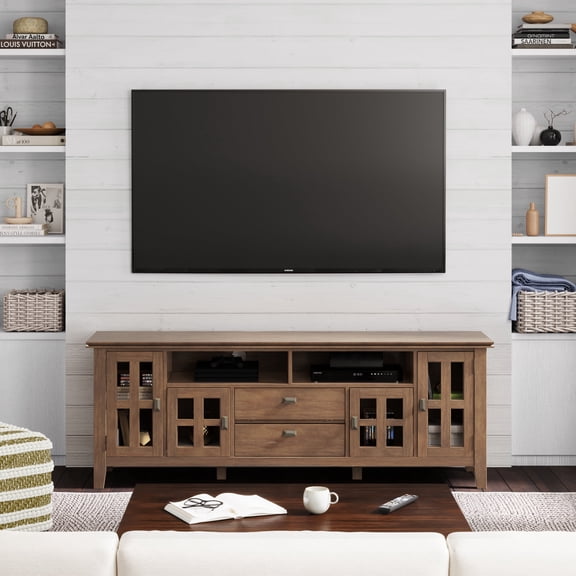 Simpli Home Artisan 72 inch Wide Solid Wood TV Stand in Rustic Natural Aged Brown For TVs up to 80 inches