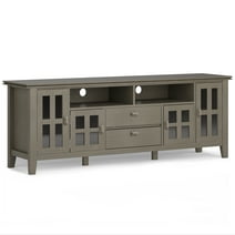 Simpli Home Artisan SOLID WOOD 72 inch Wide Contemporary TV Media Stand in Farmhouse Grey For TVs up to 80 inches