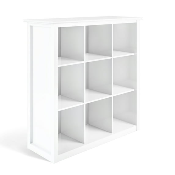 Simpli Home Artisan 45 inch x 43 inch Solid Wood Transitional 9 Cube Bookcase and Storage Unit in White