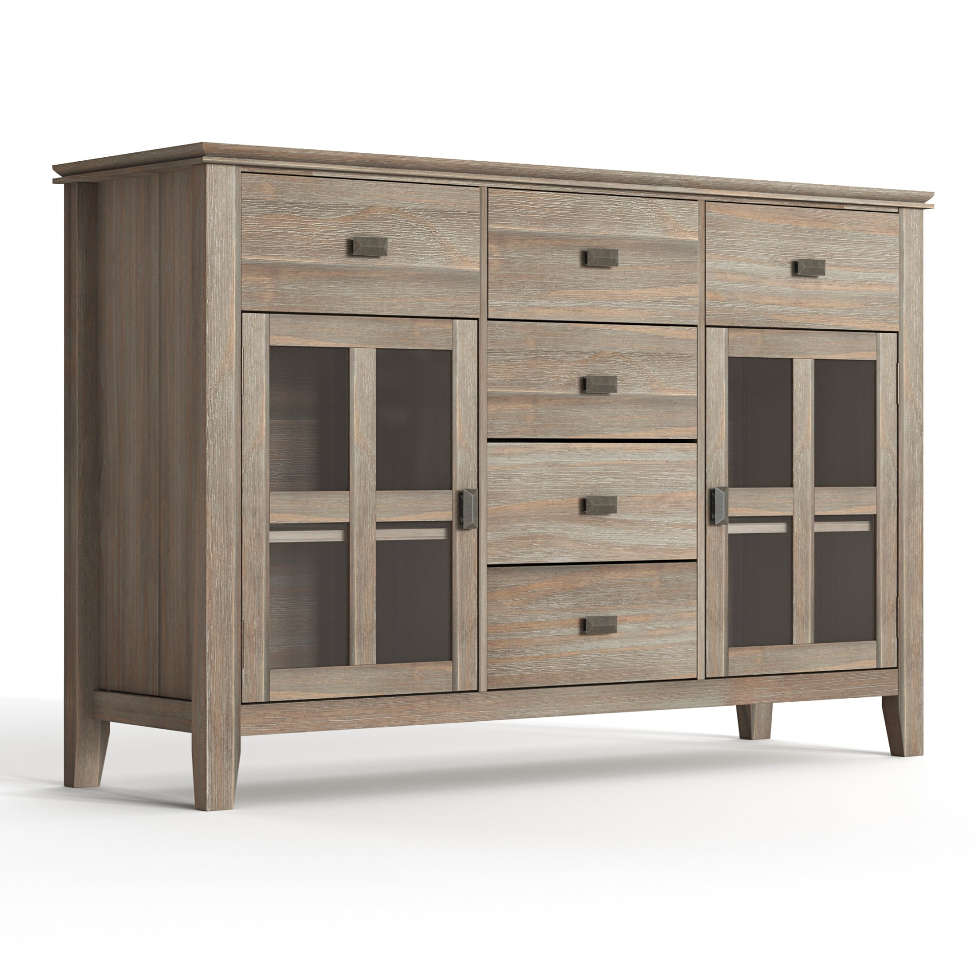 Distressed Gray Pine Sideboard Buffet with Antique Bronze Handles