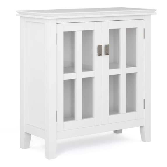 Simpli Home Artisan 30 inch Wide Solid Wood Transitional Low Storage Cabinet in White
