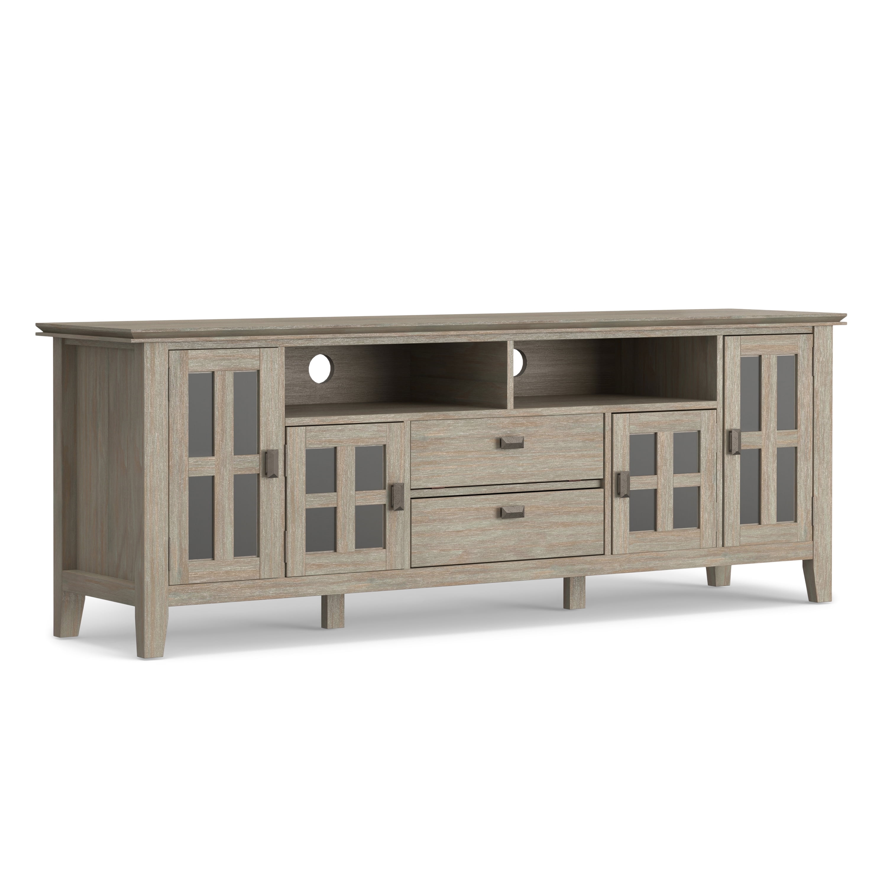 Artisan Distressed Grey Solid Wood 72" TV Media Stand with Cabinet