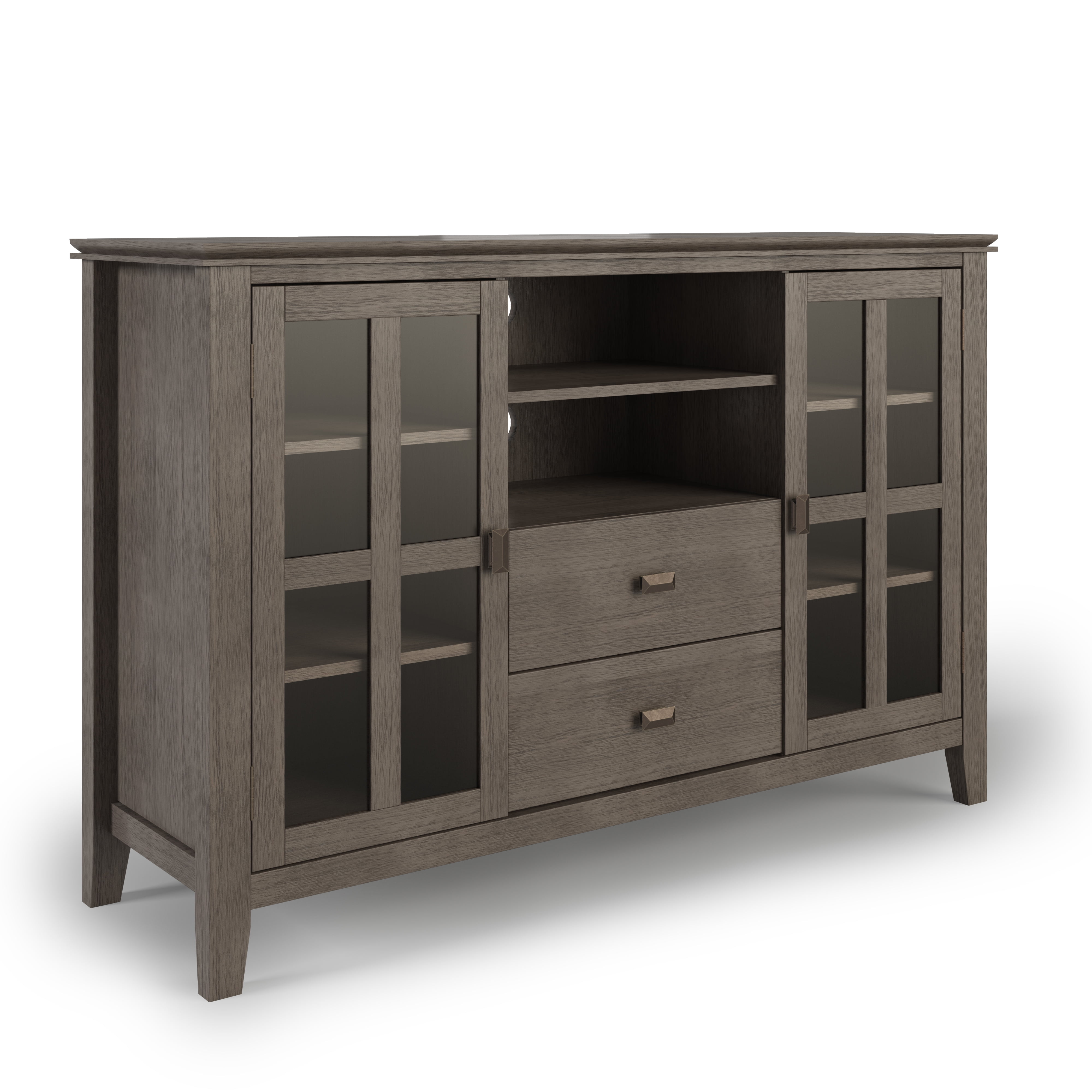 Farmhouse Grey Tall TV Media Stand with Tempered Glass Top