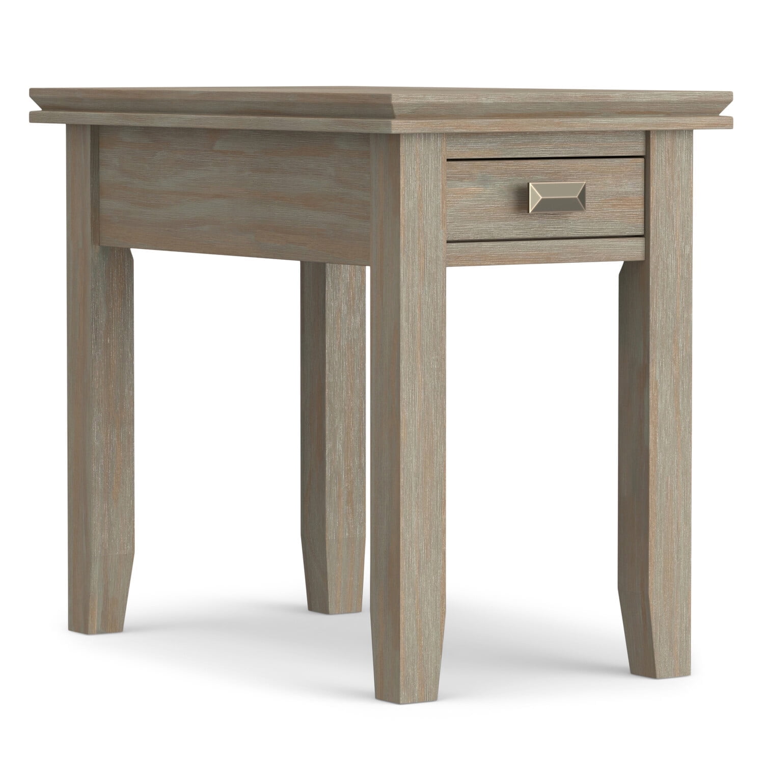 Distressed Grey Solid Wood Narrow Side Table with Storage Drawer