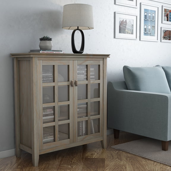 Simpli Home Artisan 38 inch Wide Solid Wood Transitional Medium Storage Cabinet in Distressed Grey