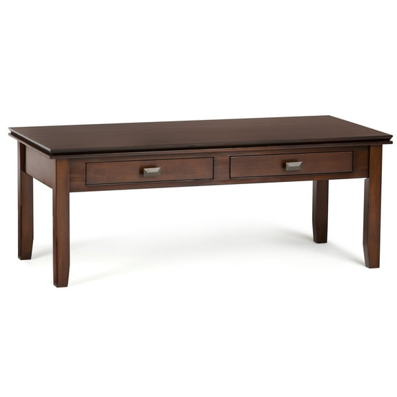 Simpli Home Artisan SOLID WOOD 46 inch Wide Rectangle Transitional Coffee Table in Russet Brown