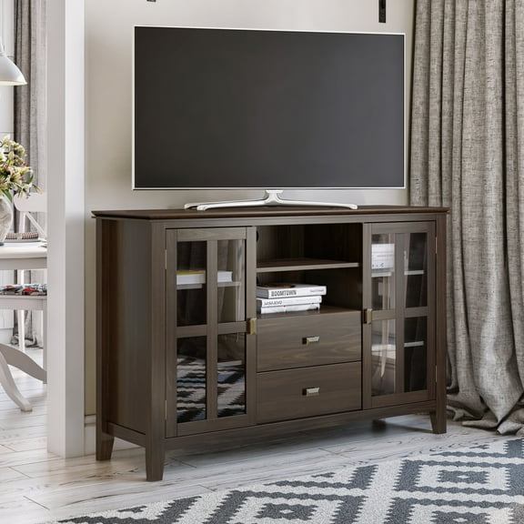 Artisan 53 inch Wide Solid Wood Tall TV Stand in Tobacco Brown For TVs up to 60 inches