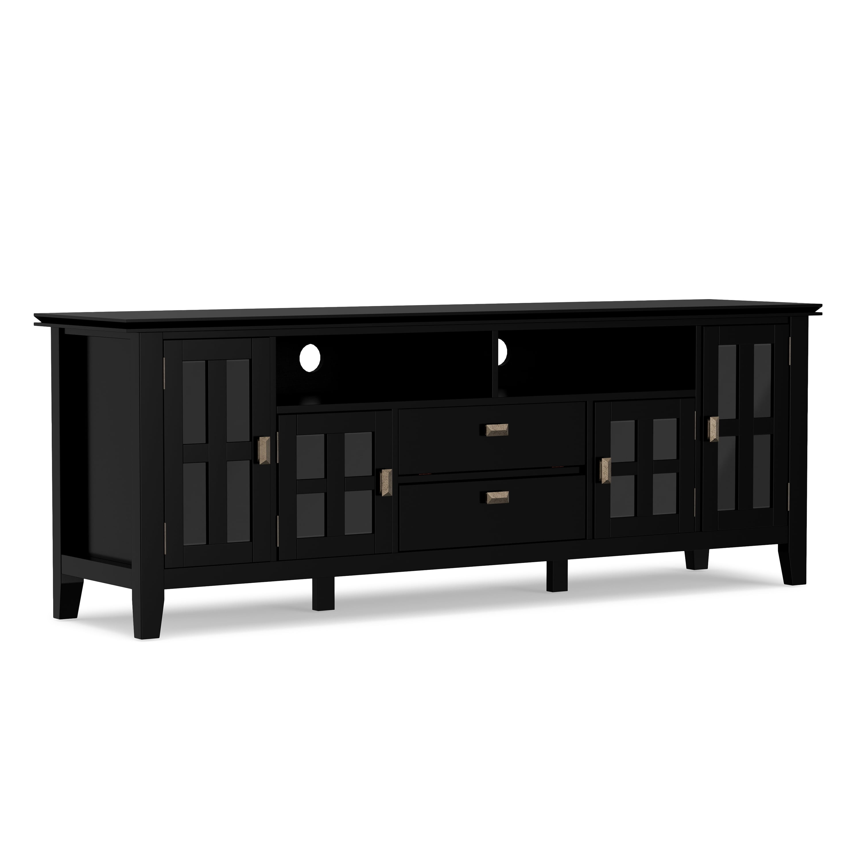 Artisan Black Solid Wood 72" TV Media Stand with Cabinets