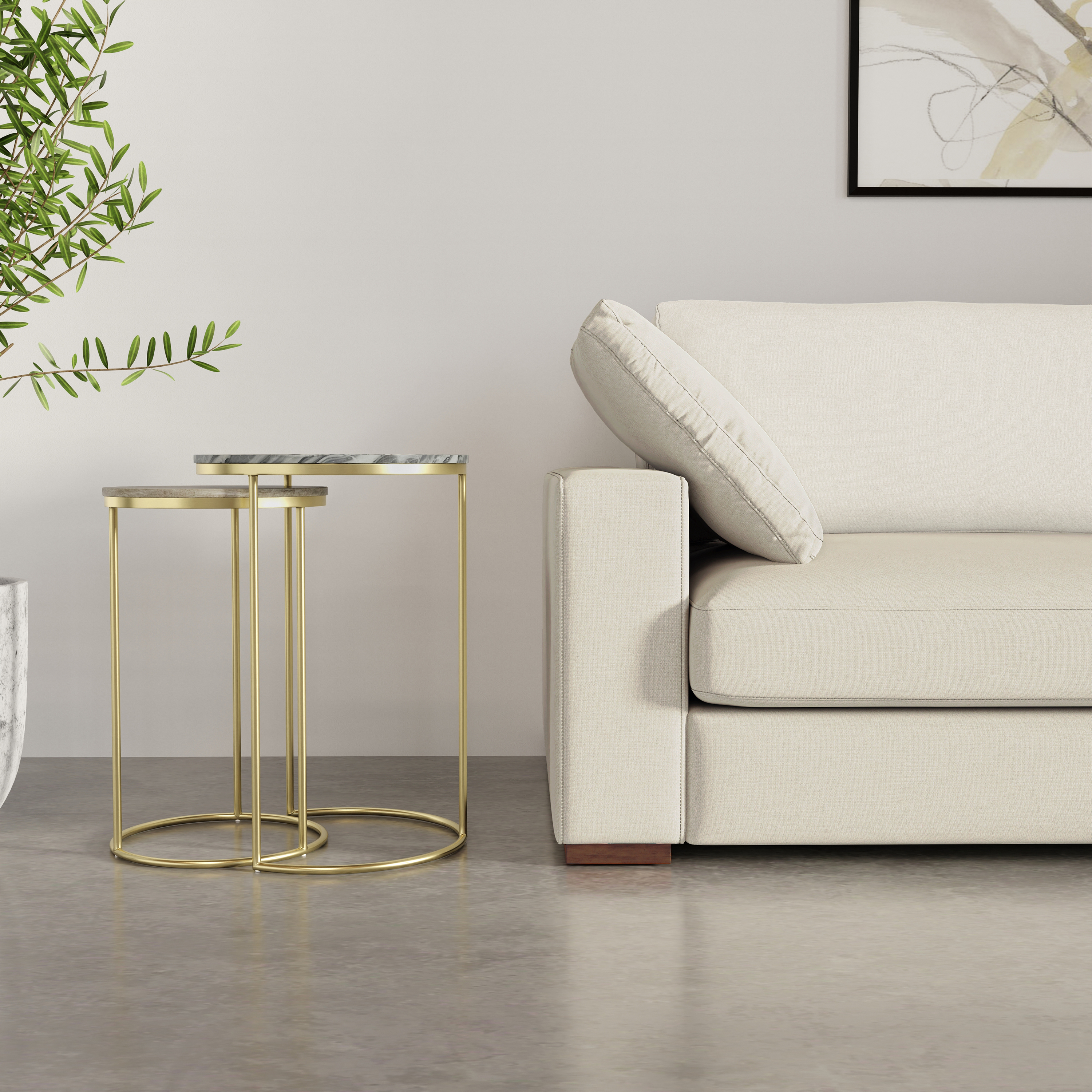 Gold and Marble Round Nesting Side Tables, Set of 2
