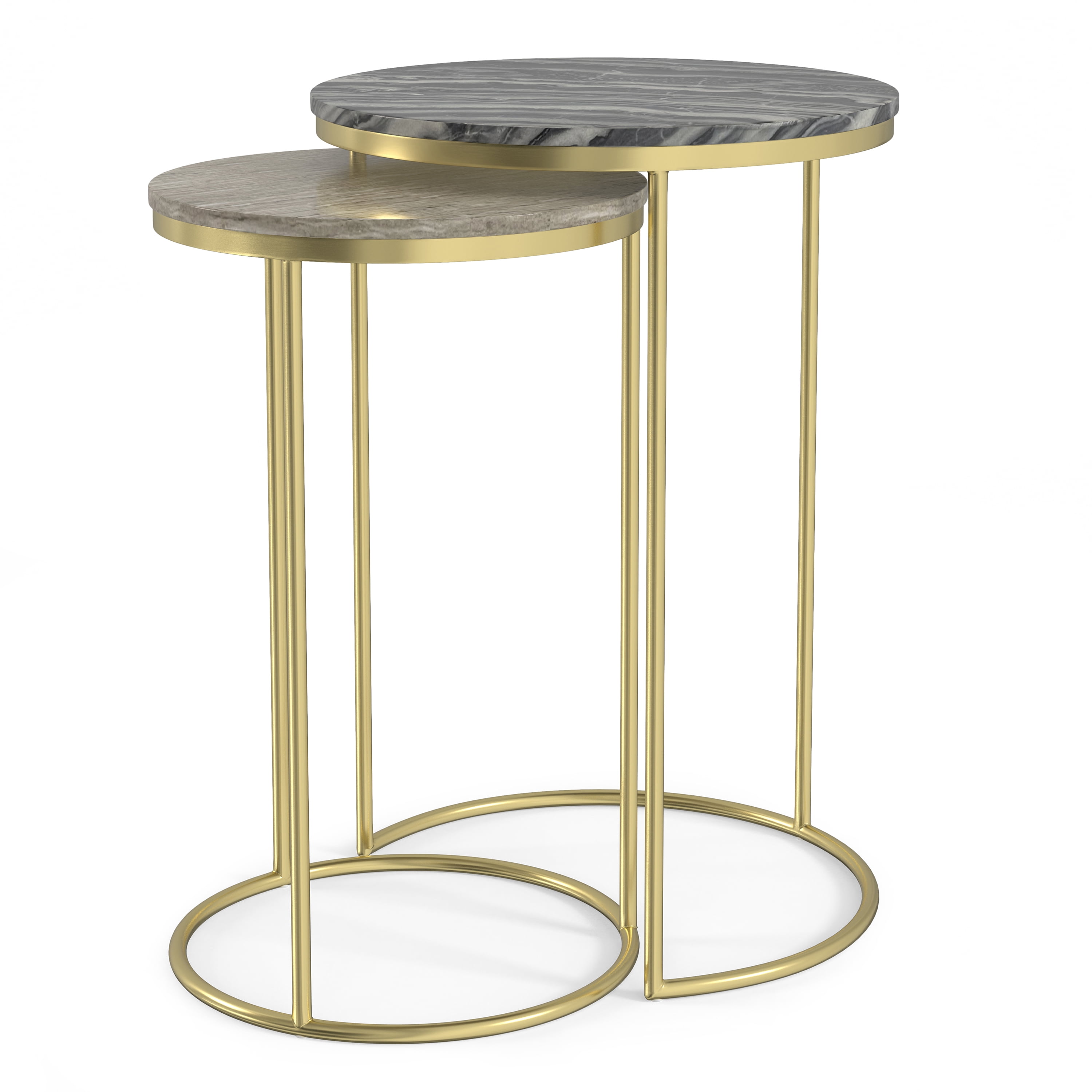 Gold and Marble Round Nesting Side Tables, Set of 2