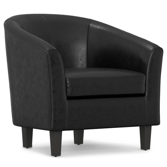 Simpli Home Austin 30 inch Wide Contemporary Tub Chair in Distressed Black Vegan Faux Leather