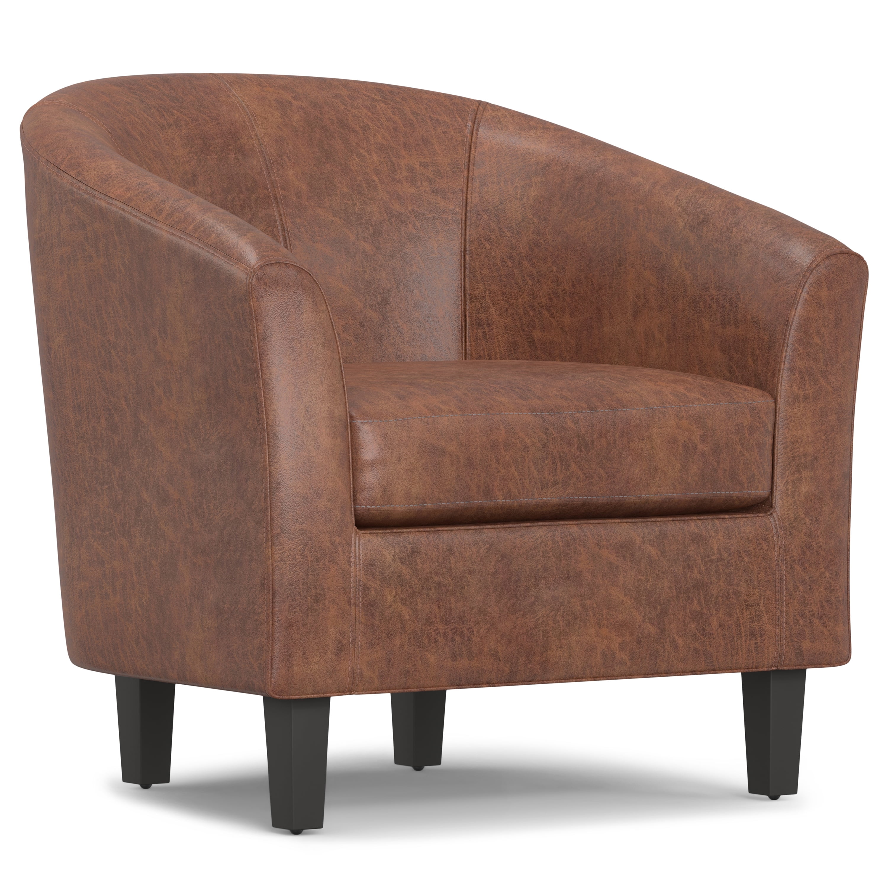 Austin 30" Distressed Saddle Brown Faux Leather Barrel Chair