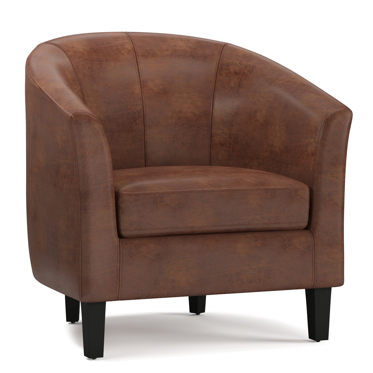 Austin 30" Distressed Saddle Brown Faux Leather Barrel Chair
