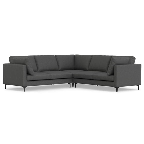 Simpli-Home Ava Mid-Century Modern Corner Sectional Sofa - 5 Seat, Gray, Wood Frame, Performance Fabric, Oversized 102"